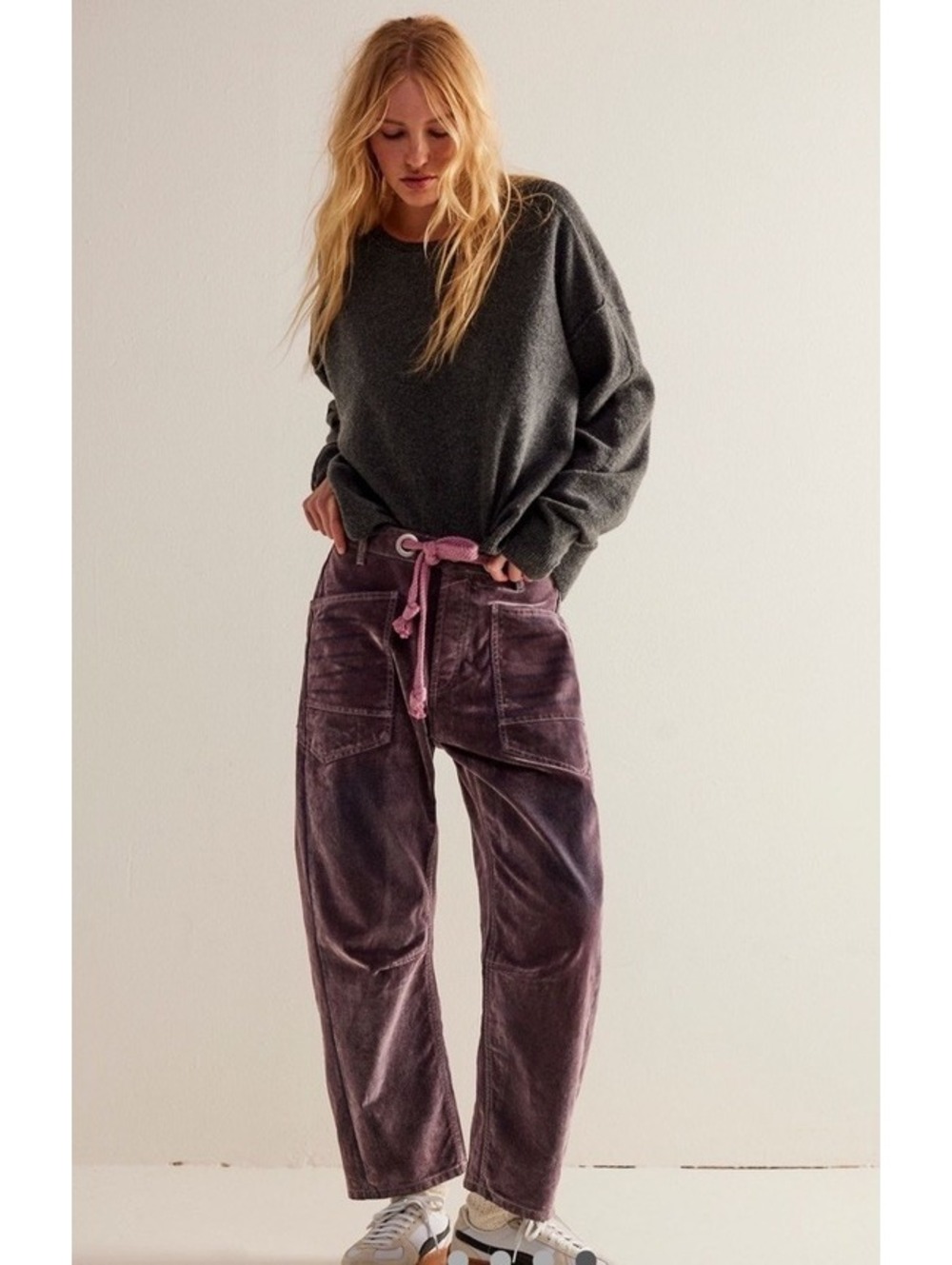 Free People We The Free Moxie Flocked Pull On Barrel Jeans Ancient Pink 28